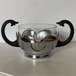 Vintage Art Deco Creamer Bowl Mid Century Modern Chrome MCM Metal 2 Piece EUC